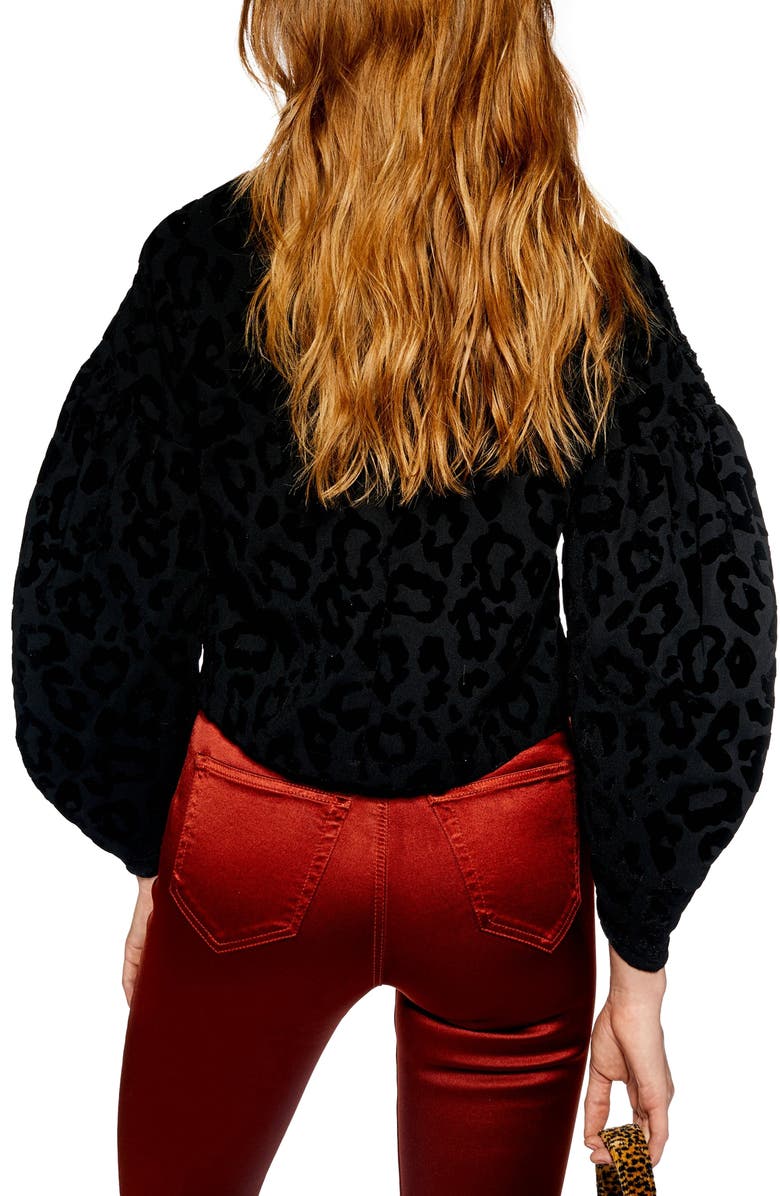 Topshop Sequin Embellished Leopard Sweater, Alternate, color, Black