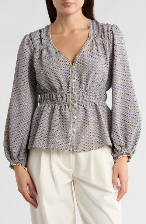 Balloon Sleeve Button-Up Peplum Top