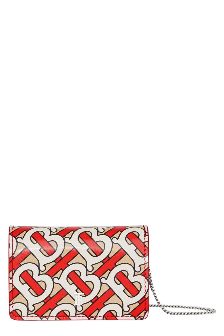 Jessie TB Monogram Print Card Case, Main, color, VERMILLION