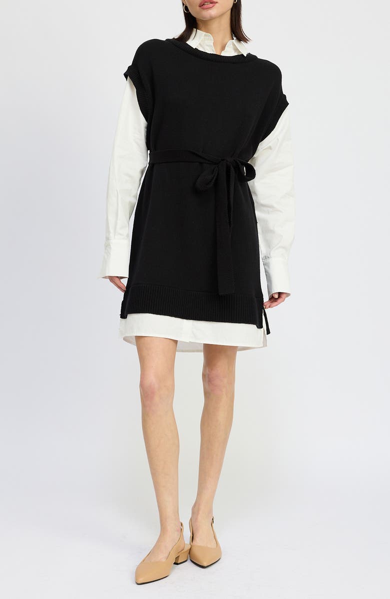 En Saison Bernadette Long Sleeve Layered Minidress, Main, color, Black White