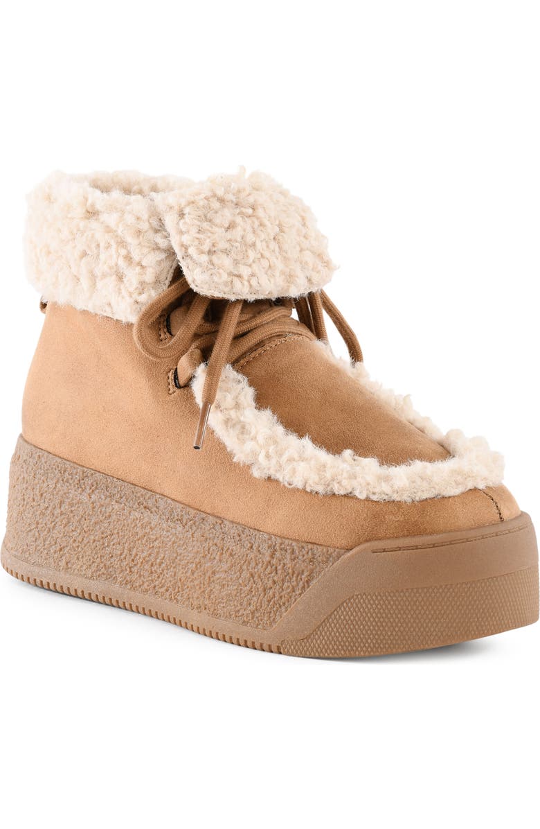 BC Footwear Warm & Fuzzy Faux Shearling Platform Bootie, Main, color, Tan
