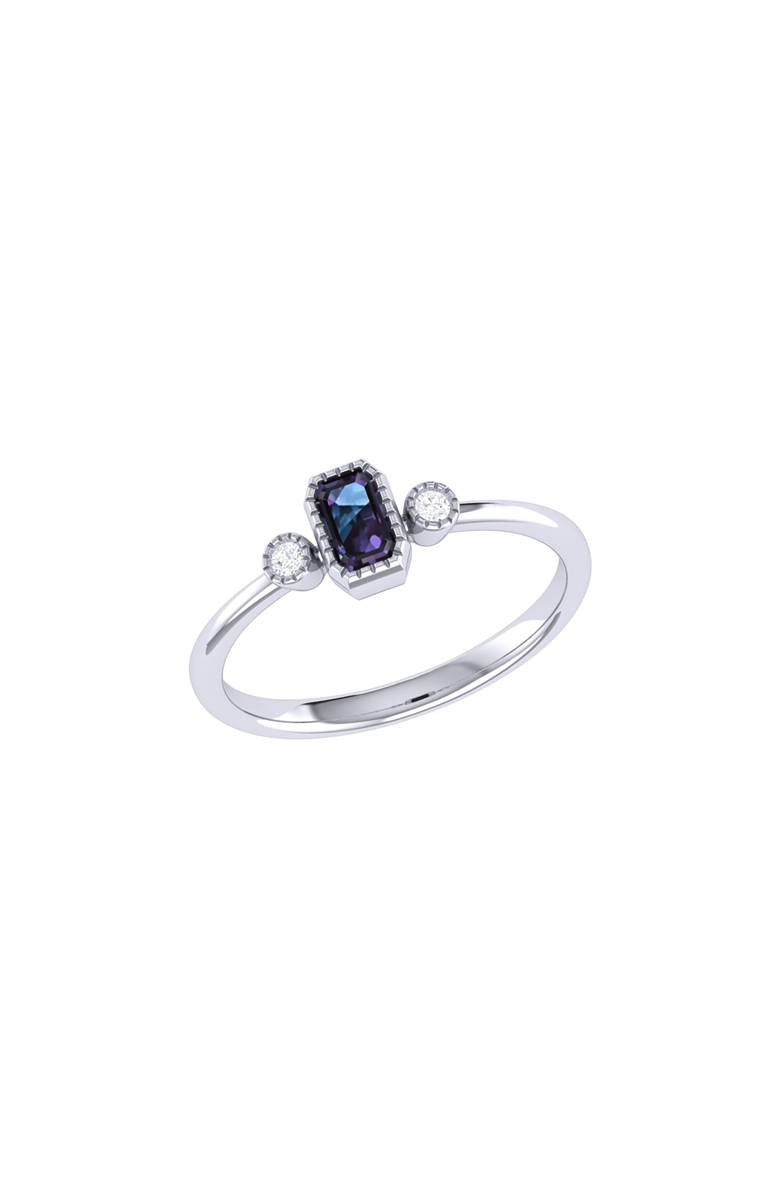 LuvMyJewelry La Vie Emerald Cut Alexandrite & Diamond Ring - 0.04ct.