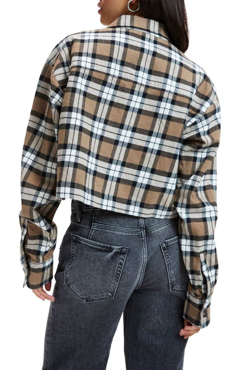 Good American Flannel Crop Button-Up Shirt, Alternate, color, 