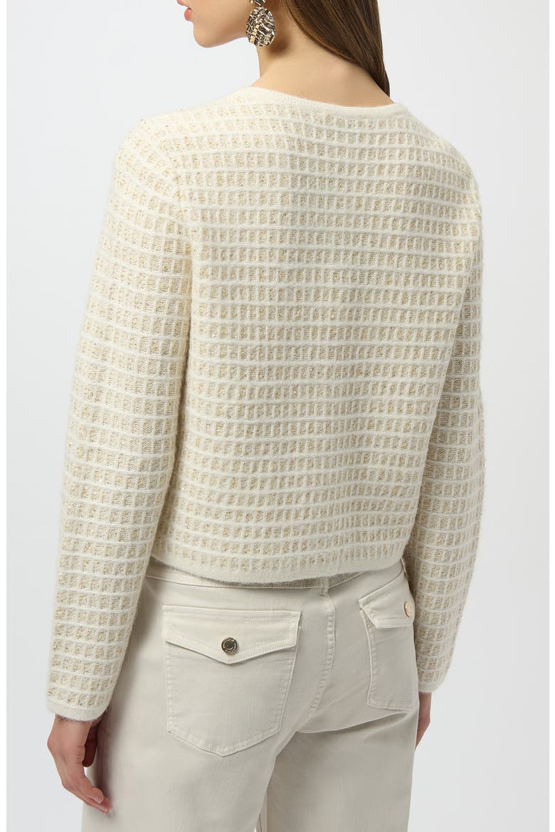 Sequin Grid Cardigan, Alternate, color, WINTER WHITE/ GOLD