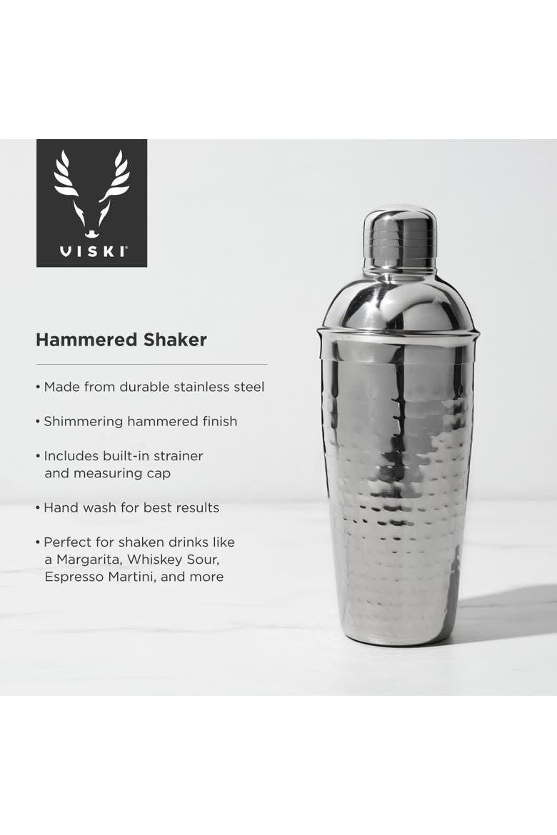 Irving Hammered Cocktail Shaker in Stainless Steel, Alternate, color, Silver