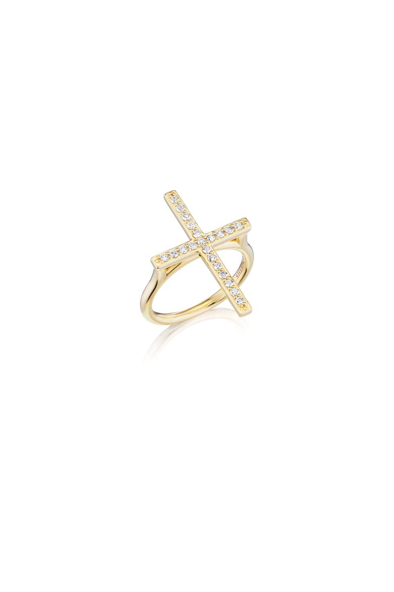Diamond Cross Ring, Main, color, 14kt Yellow Gold