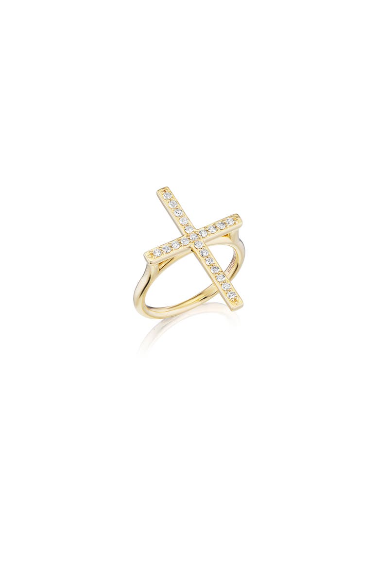 Sheryl Lowe Diamond Cross Ring, Main, color, 14Kt Yellow Gold