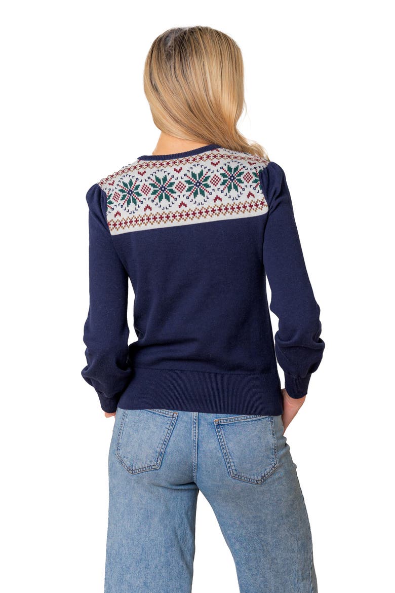 Organic Fair Isle Puff Sleeve Sweater, Alternate, color, Scottish Snowflake