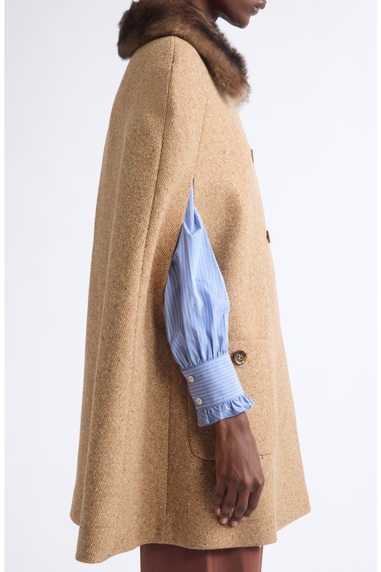 Textured Wool Blend Tweed Cape Coat, Alternate, color, BEIGE