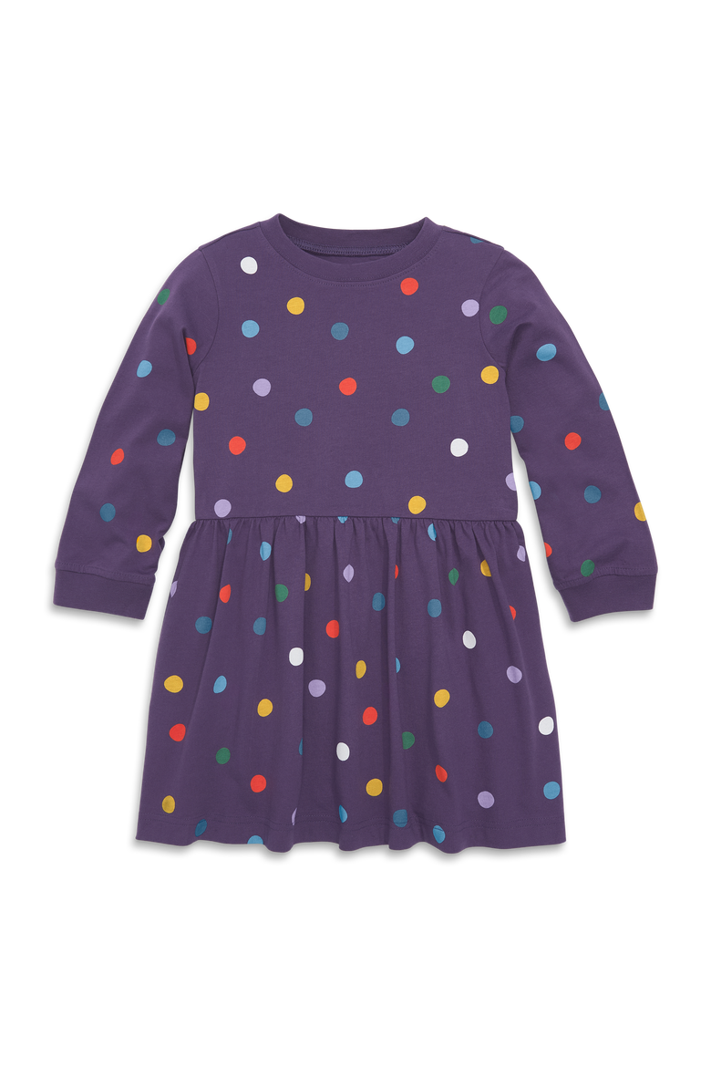 Kids Long Sleeve Easy Dress, Main, color, Vintage Grape Confetti Dots