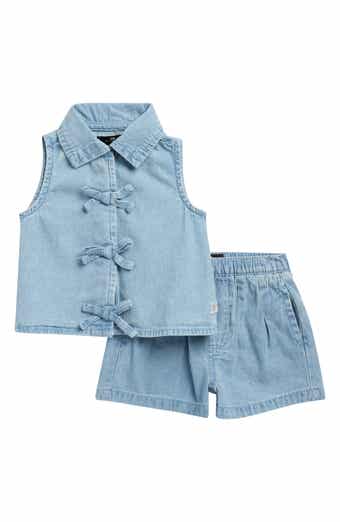 Bow Cotton Denim Top & Shorts Set