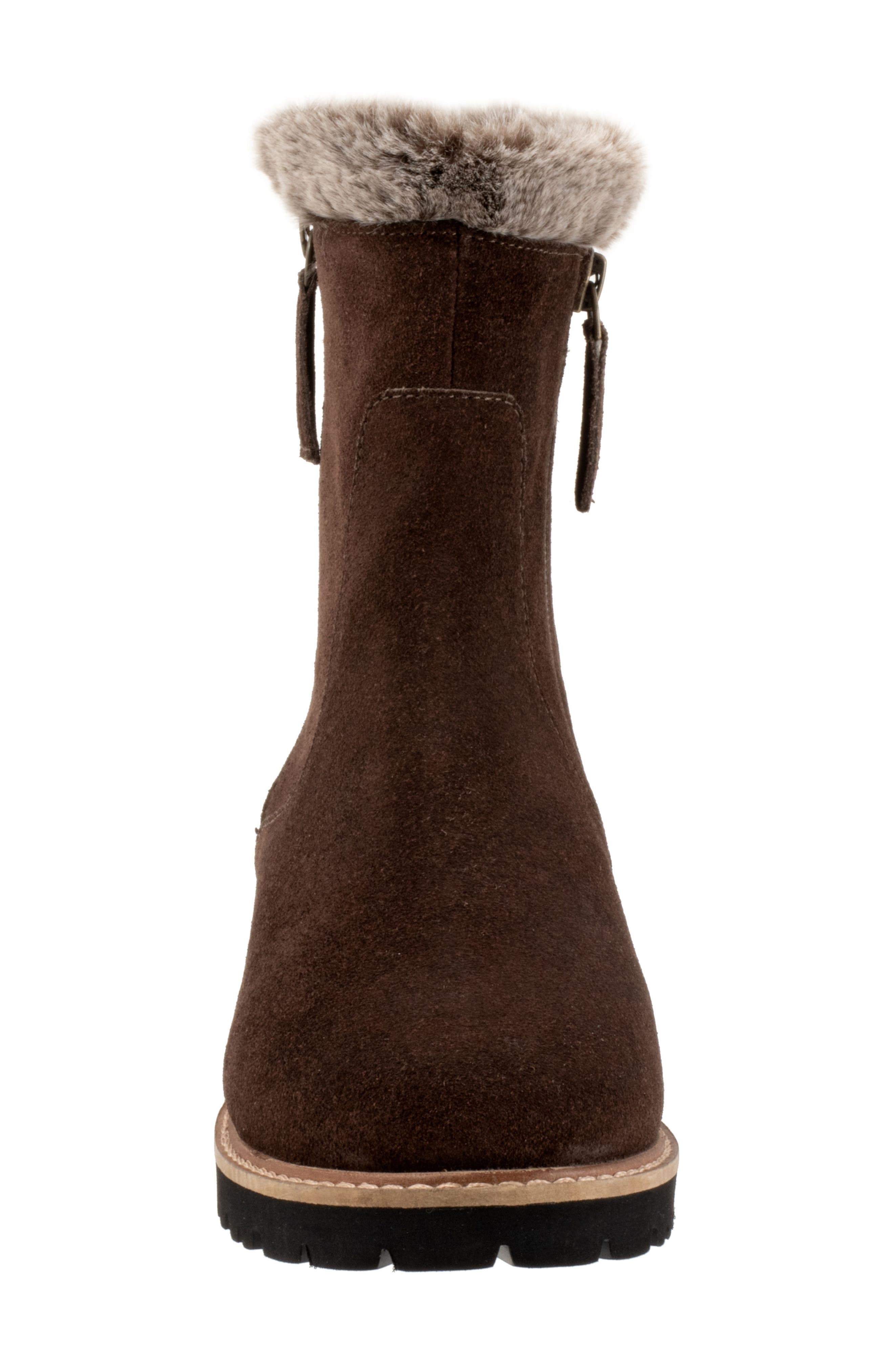 Trotters Forever Faux Fur Trim Boot, Alternate, color, Dark Brown Suede