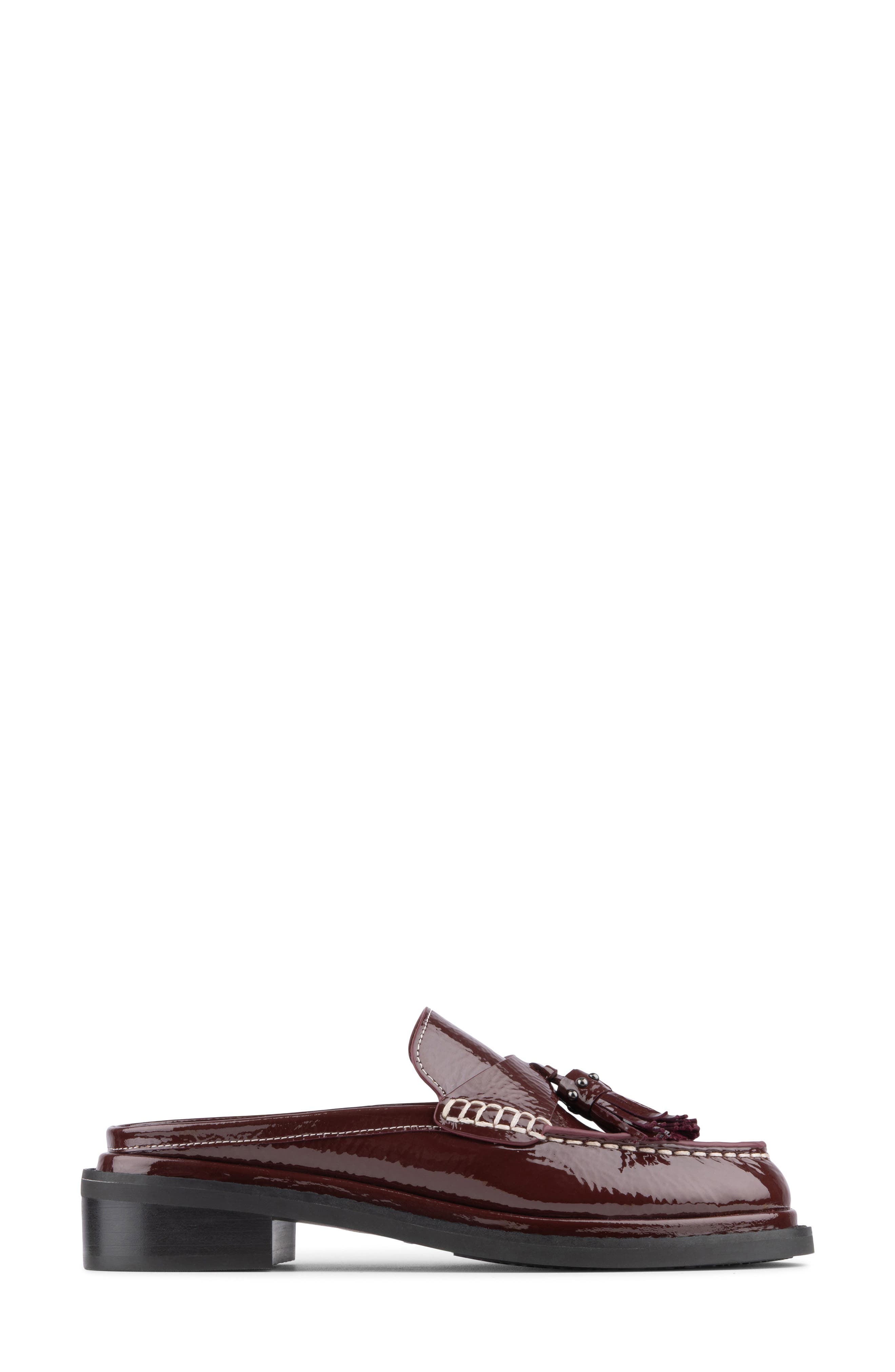 Bambie Leather Tassel Loafer Mule, Alternate, color, BORDEAUX