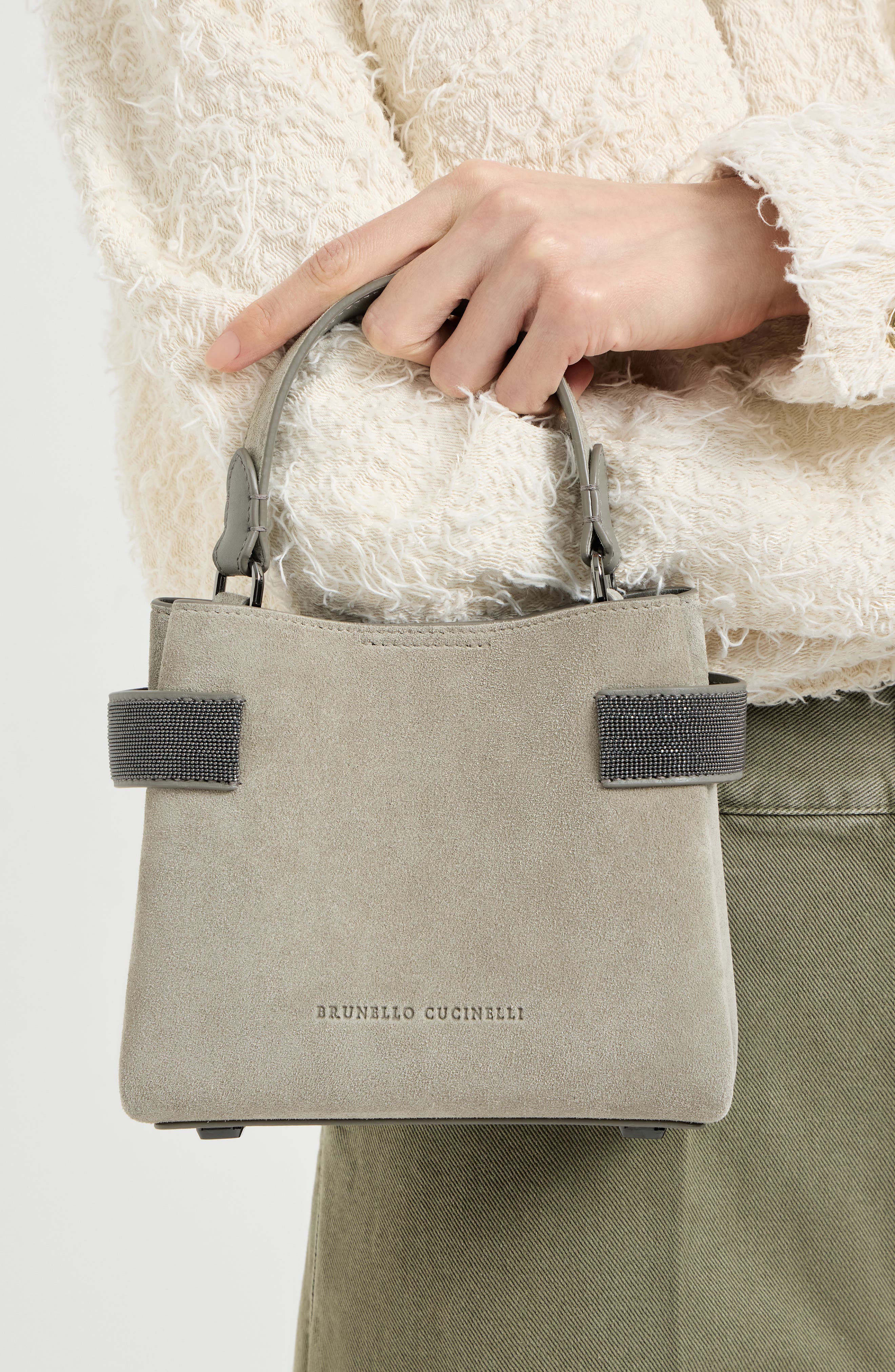 Brunello Cucinelli Small Top-Handle Essence bag, Alternate, color, Khaki