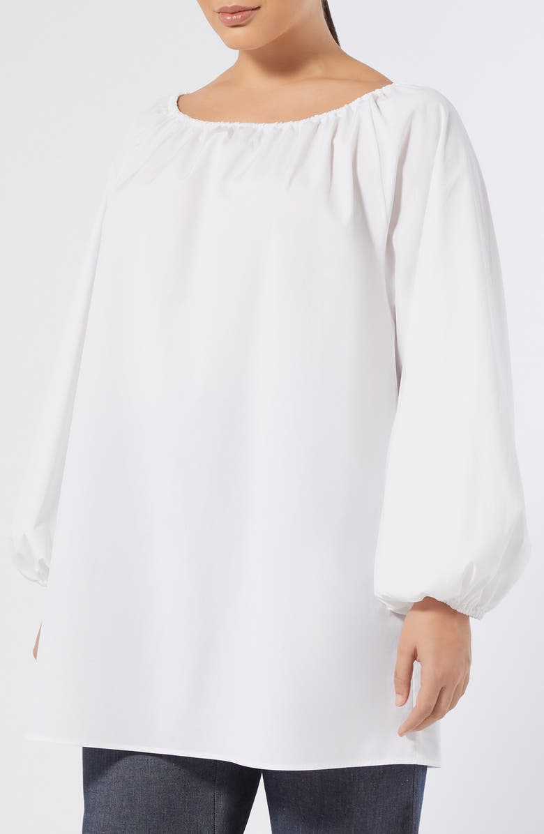 Marina Rinaldi Melk Off the Shoulder Long Sleeve Poplin Top, Main, color, Optical White