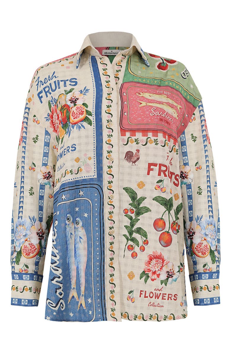 Agua Bendita Anastasia Basket Oversize Cotton Button-Up Cover-Up Shirt, Alternate, color, White