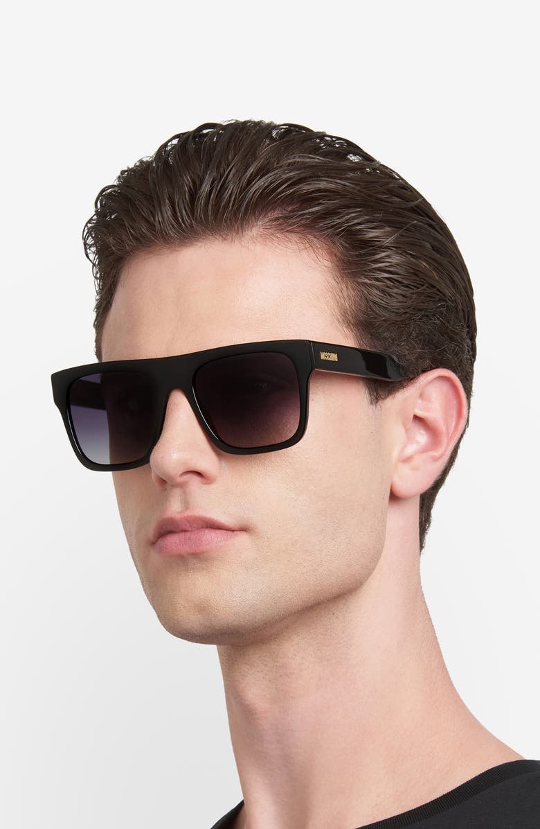 Moschino 55mm Gradient Flat Top Rectangular Sunglasses, Alternate, color, Black/ Dark Grey Sf