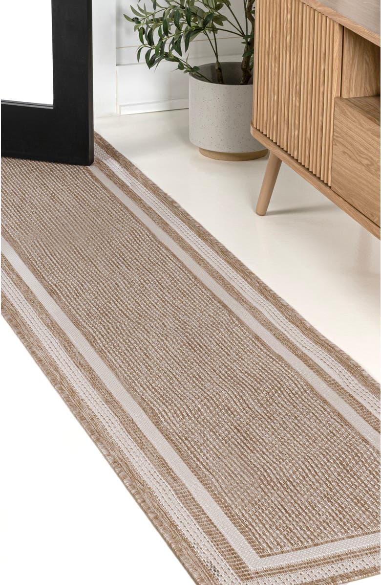 JONATHAN Y Dover Classic 3-Stripe Border Indoor/Outdoor Area Rug, Alternate, color, Beige/Cream