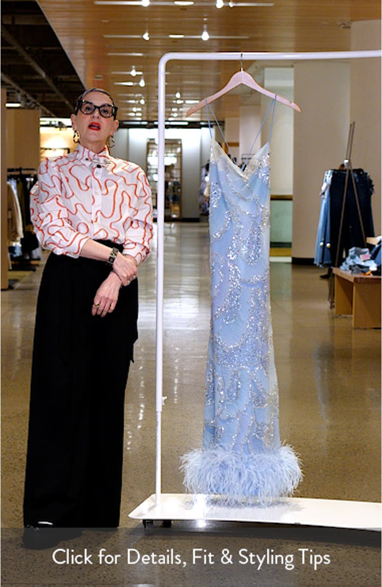 Shani Sequin Ostrich Feather Hem Gown, sales video thumbnail