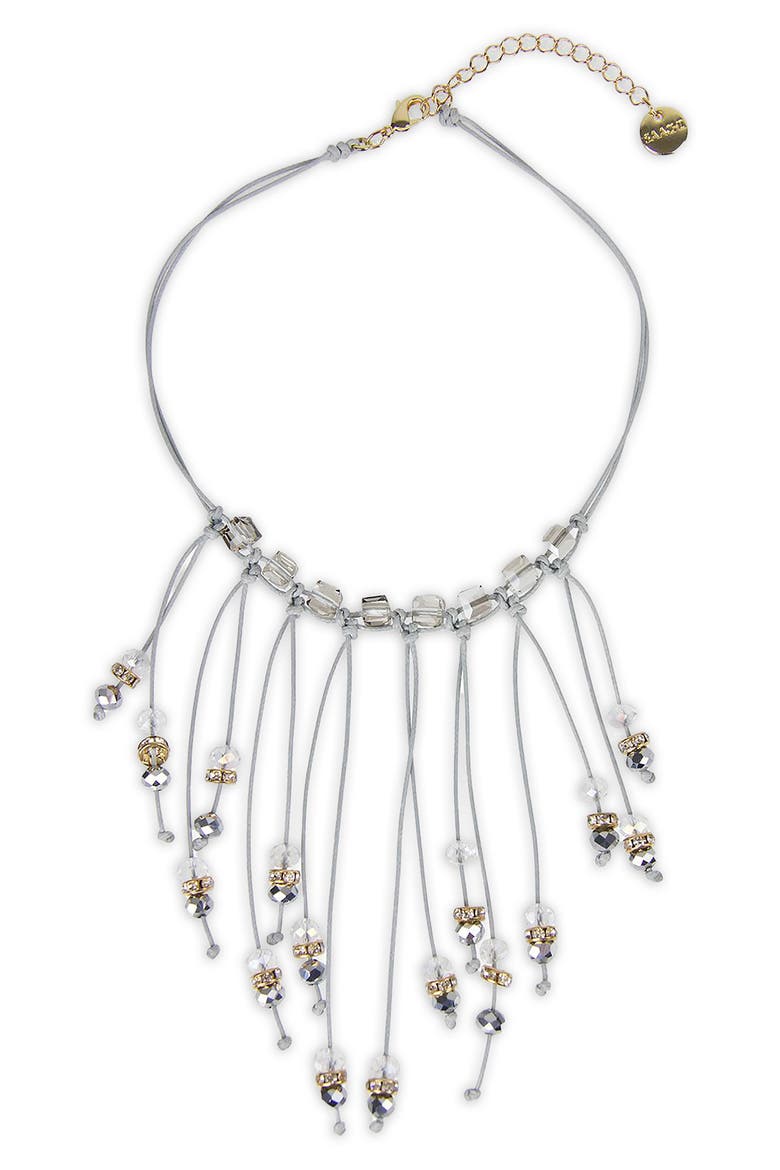 Crystal Beaded Fringe Bib Necklace, Main, color, GREY