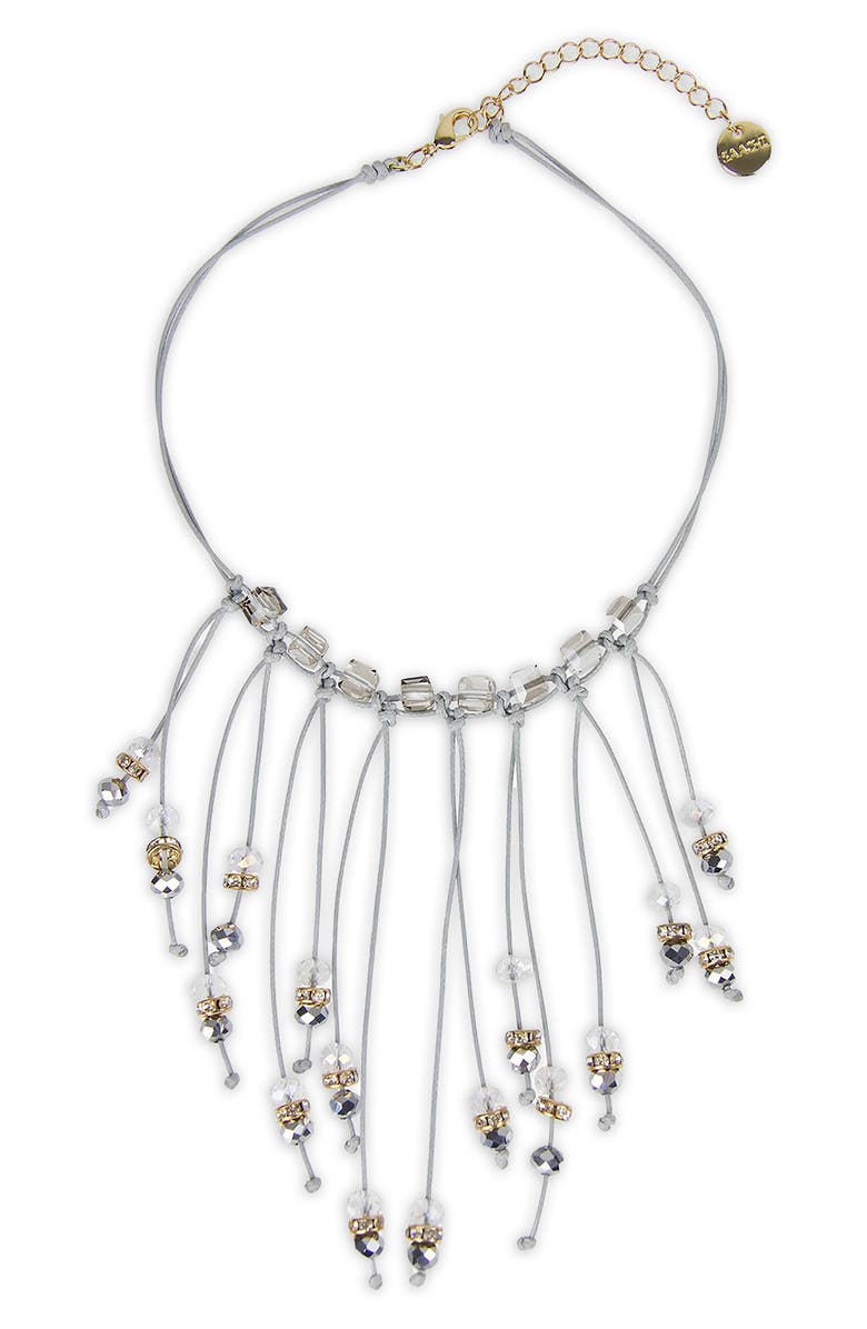 SAACHI Crystal Beaded Fringe Bib Necklace, Main, color, Grey