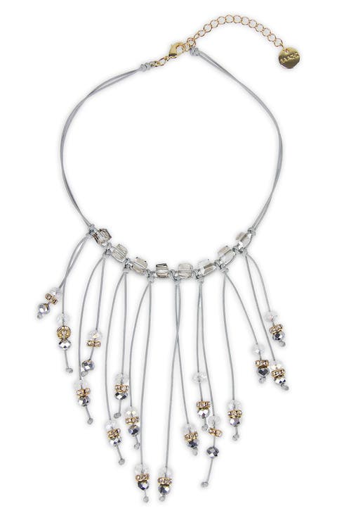 Crystal Beaded Fringe Bib Necklace