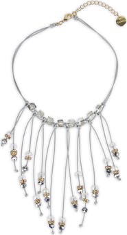 SAACHI Crystal Beaded Fringe Bib Necklace