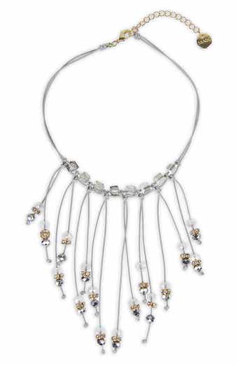 Crystal Beaded Fringe Bib Necklace