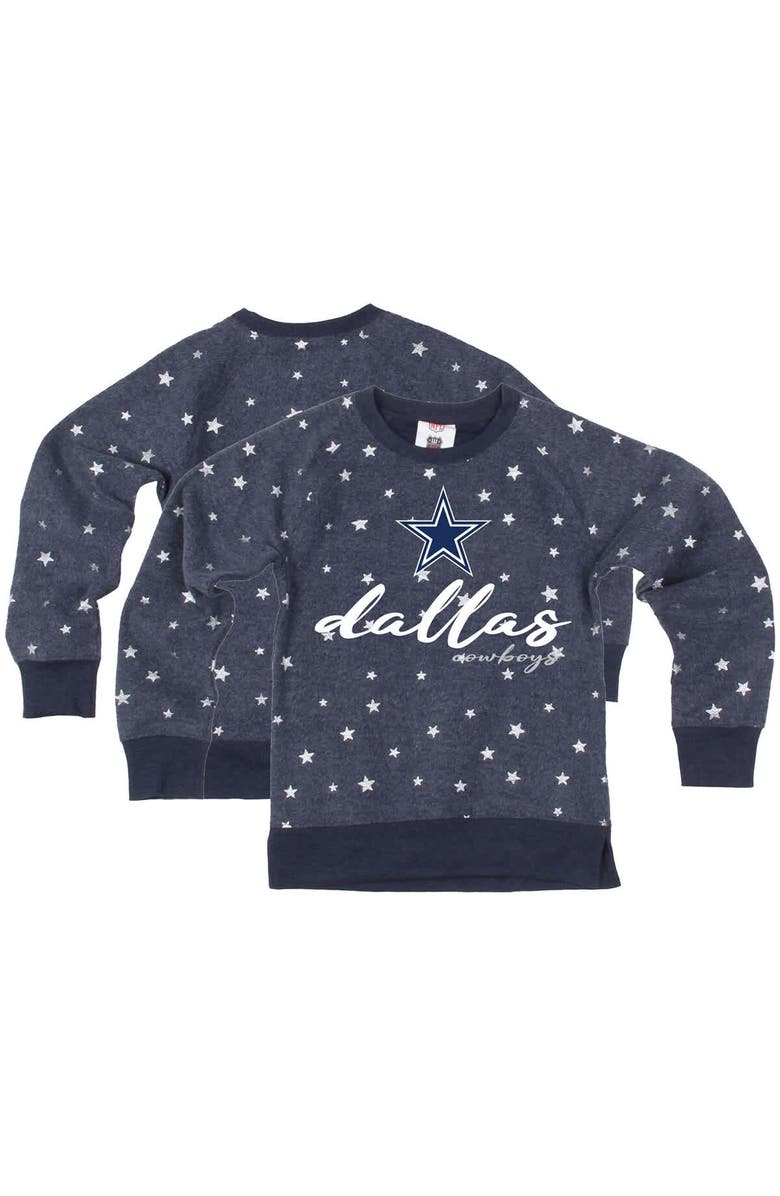 Wes & Willy Girls Youth Wes & Willy  Navy Dallas Cowboys Shimmer Star Reverse Fleece Pullover Sweatshirt, Main, color, Navy