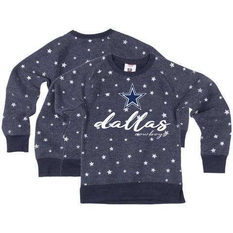 Girls Youth Wes & Willy  Navy Dallas Cowboys Shimmer Star Reverse Fleece Pullover Sweatshirt