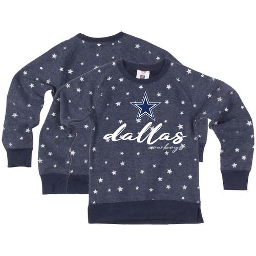 Wes & Willy Kids' Girls Youth   Navy Dallas Cowboys Shimmer Star Reverse Fleece Pullover Sweatshirt In Gray