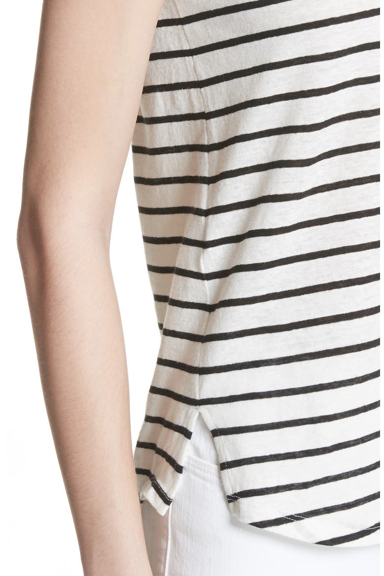 Navigate Stripe Linen Cotton Tee, Alternate, color, WHITE/ BLACK