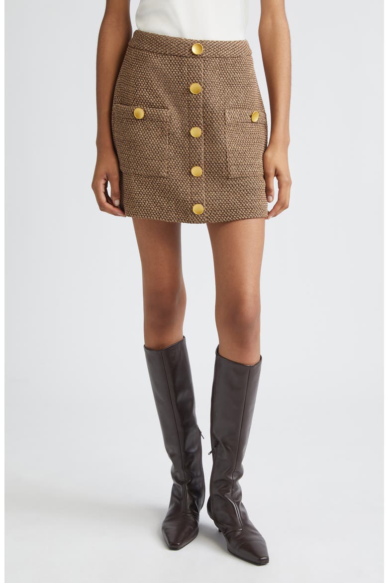 Zander Button Front Miniskirt, Main, color, BROWN/ BEIGE/ GOLD