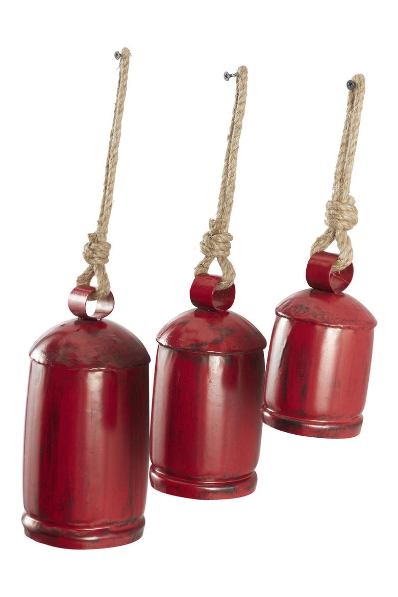 Eclectic Set of 3 Decorative Meditation Bells, Alternate, color, RED
