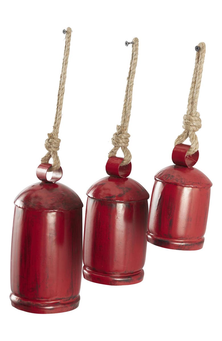 WILLOW ROW Eclectic Set of 3 Decorative Meditation Bells, Alternate, color, Red