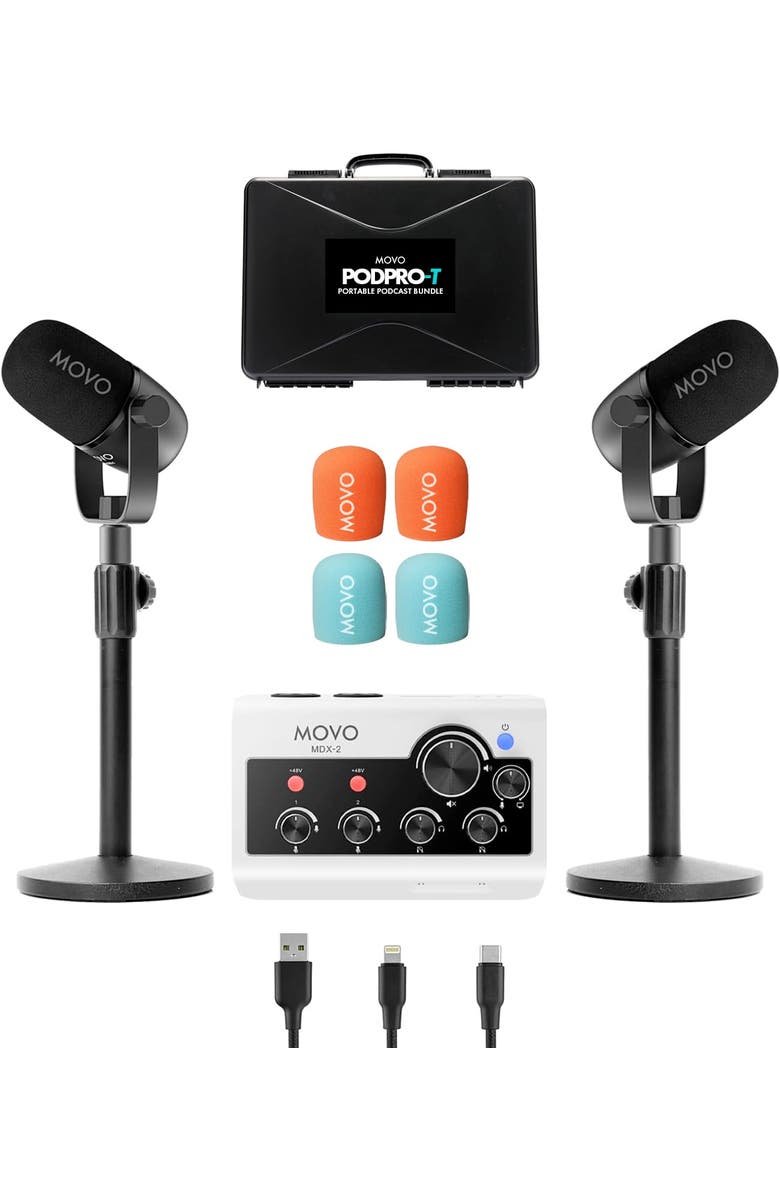 MOVO PodPro-T Portable Podcasting Bundle for 2 for Smartphones and Computers, Main, color, Black