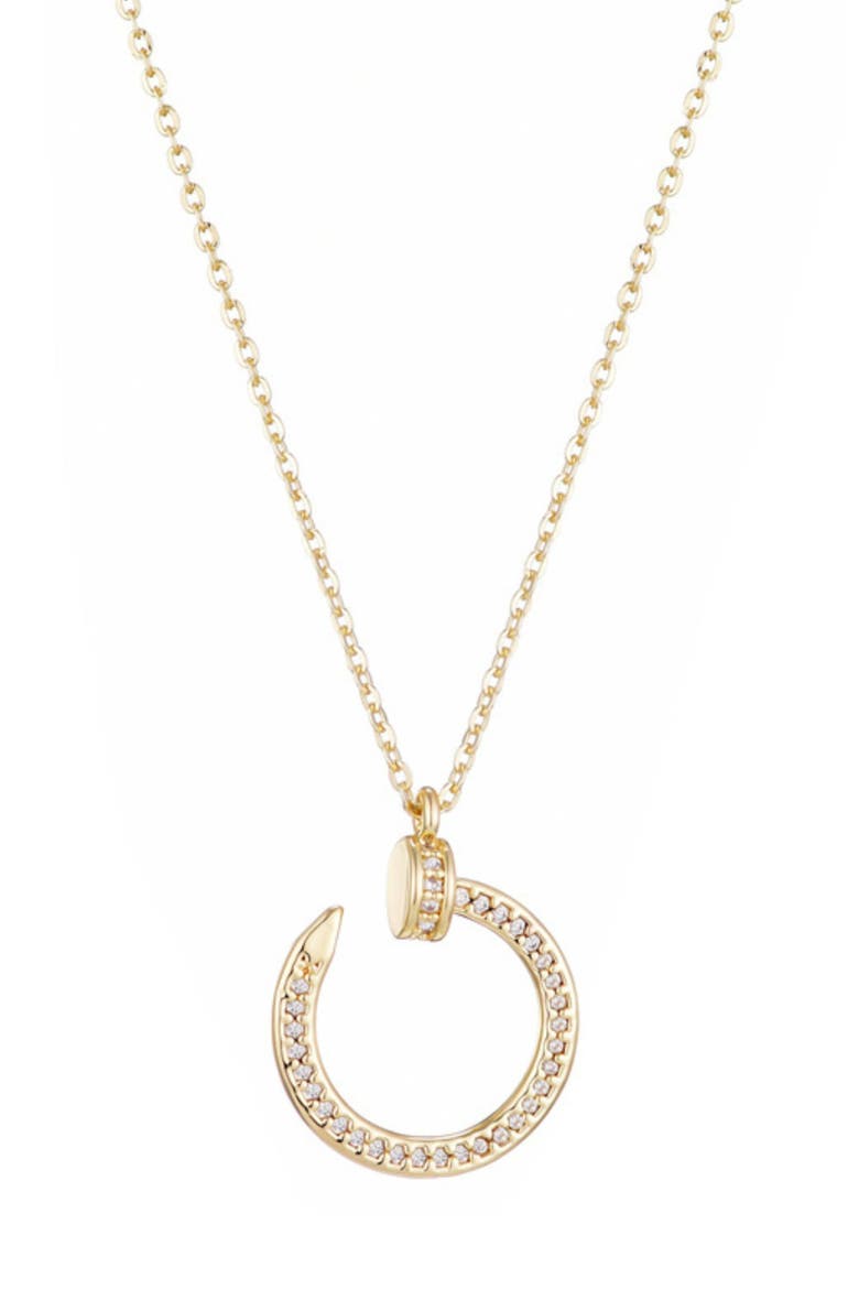 Cubic Zirconia Curved Nail Pendant Necklace, Main, color, GOLD