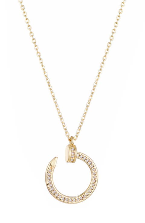 Cubic Zirconia Curved Nail Pendant Necklace