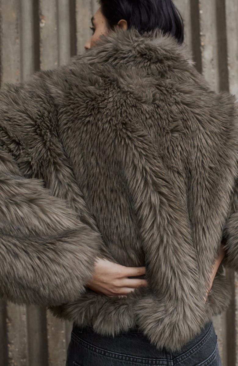 MANGO Faux Fur Front Zip Jacket, Alternate, color, Grey