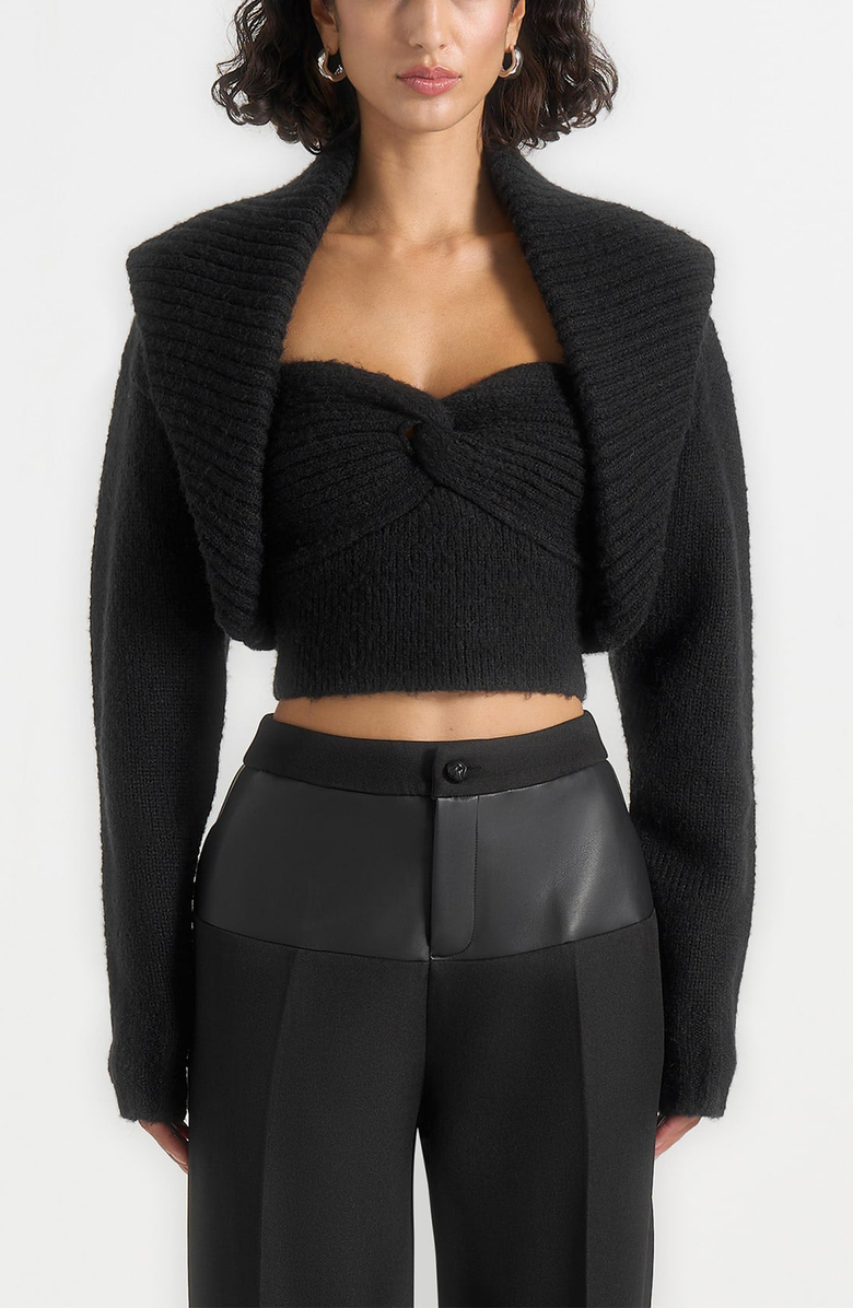 Manière De Voir Emya 2-in-1 Knit Shrug With Twisted Bandeau Top, Alternate, color, Black