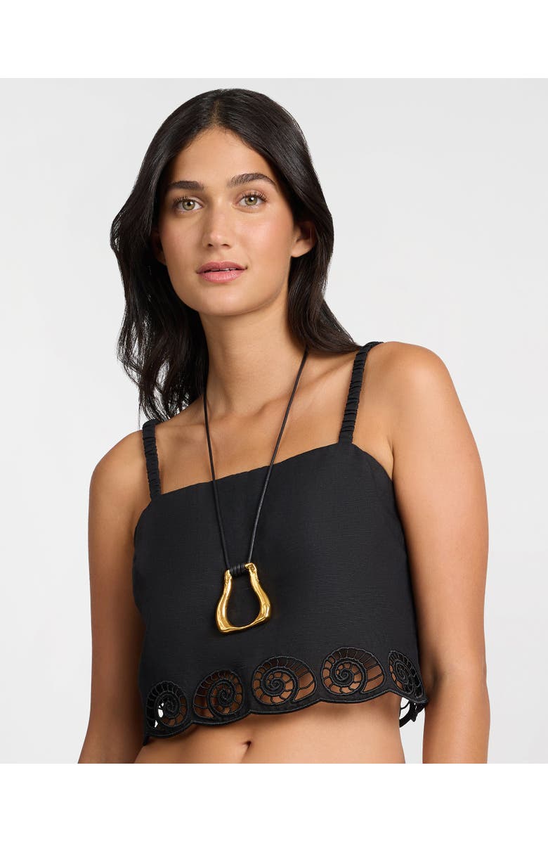 Onia Air Linen Scallop Cropped Top, Main, color, Black