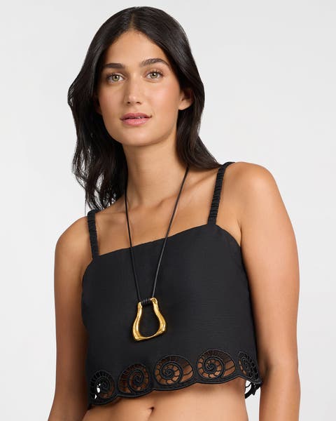 Air Linen Scallop Cropped Top