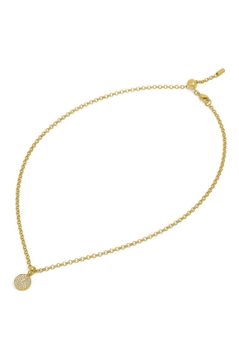 Petit Pavé Knockout Disc Pendant Necklace, Alternate, color, WHITE TOPAZ/ GOLD