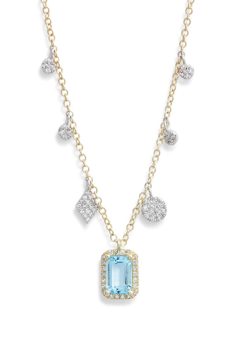 Diamond Pavé Blue Topaz Pendant & Charms Necklace, Main, color, TOPAZ
