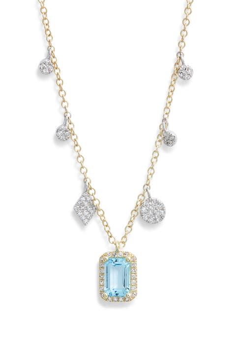 Diamond Pavé Blue Topaz Pendant & Charms Necklace