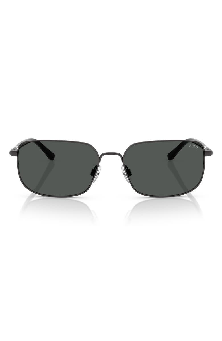 Polo Ralph Lauren 58mm Rectangle Sunglasses, Main, color, Semishiny Dark Gunmetal / Grey