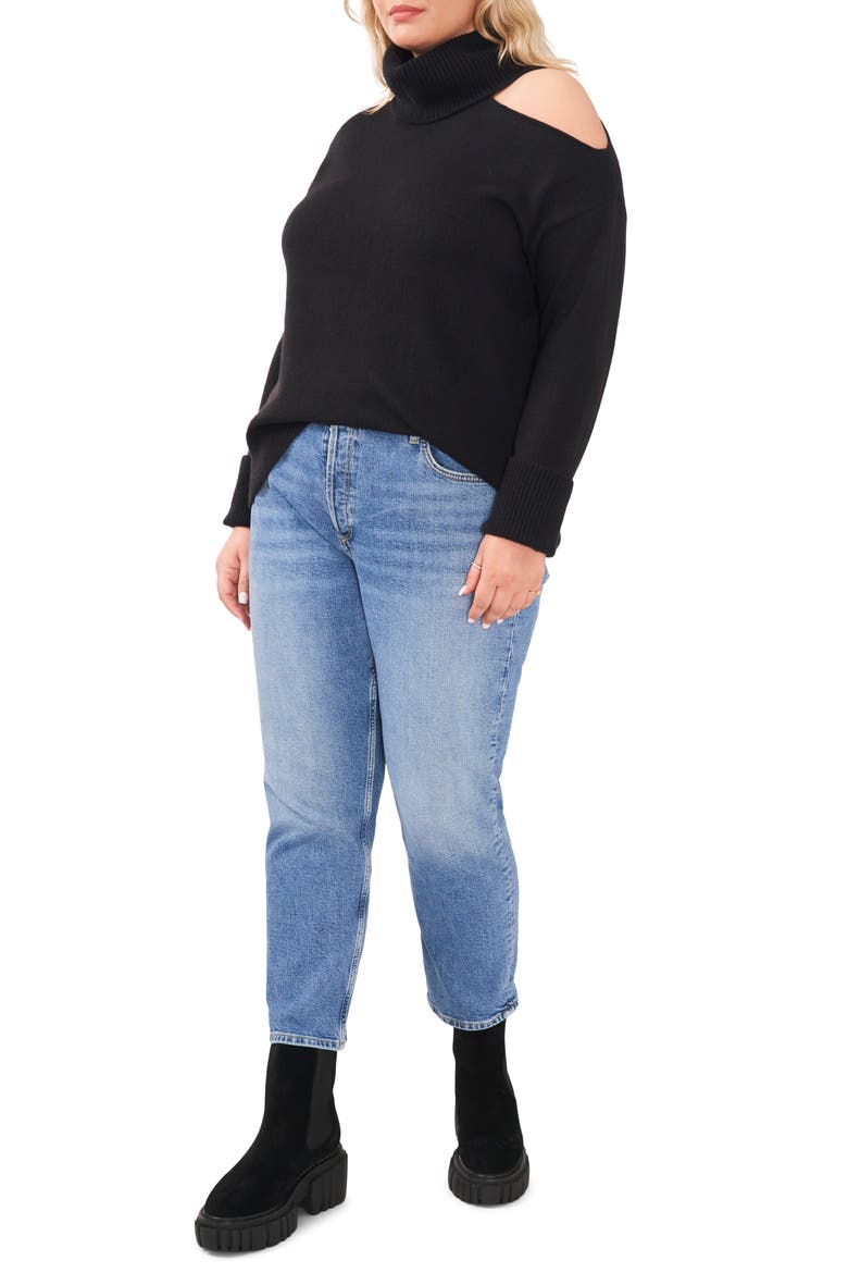 Cutout Turtleneck Sweater, Alternate, color, RICH BLACK