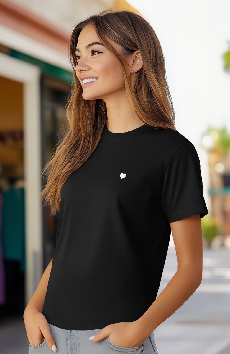 Dalix Womens Lil Heart Jersey Relaxed Tee, Alternate, color, Black