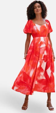 Yumi Floral Midi Dress With Puff Sleeves