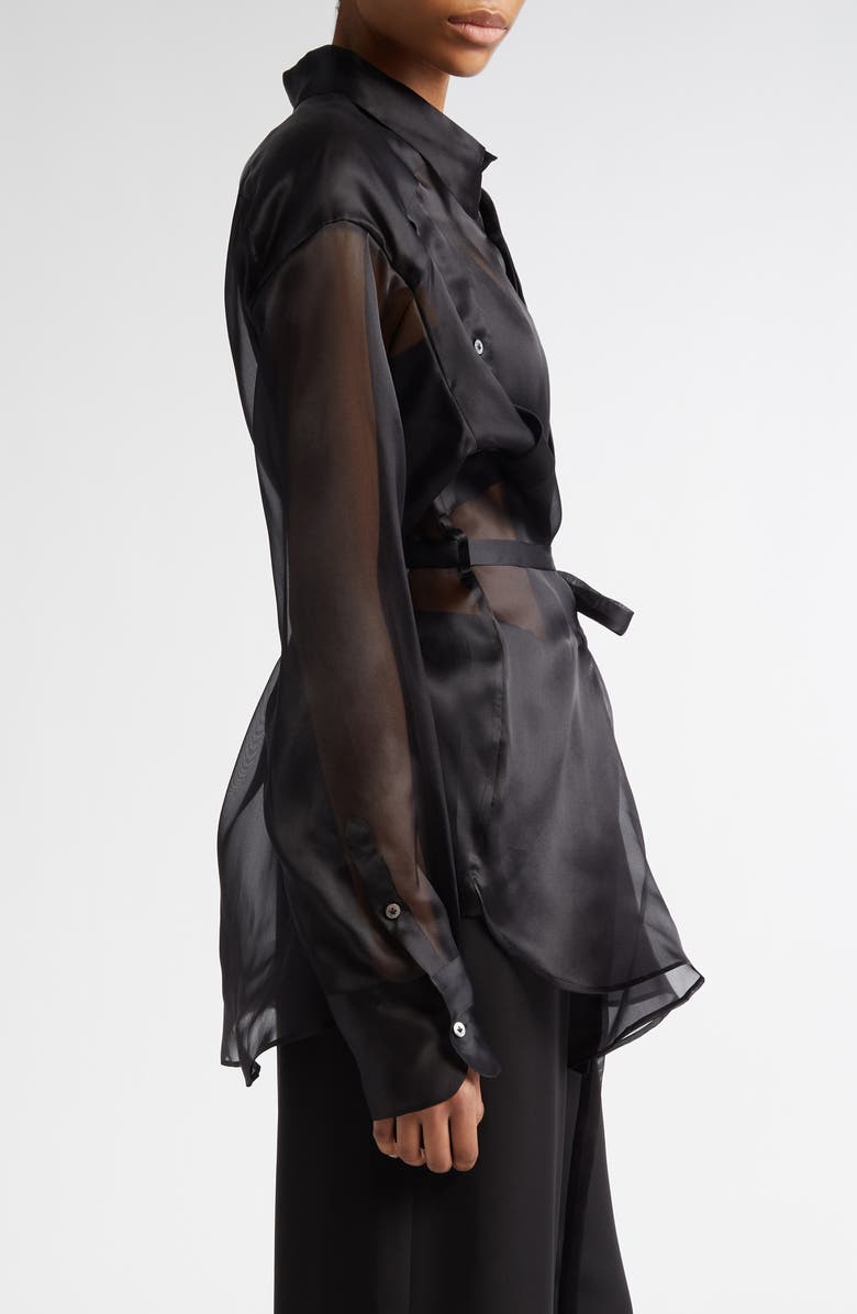SETCHU Geisha Belted Silk Organza Shirt, Alternate, color, Black